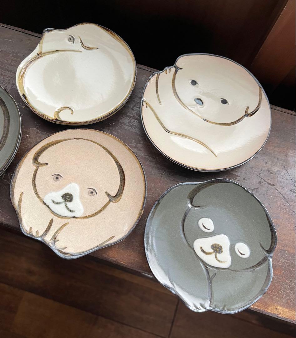 レア★六兵衛窯　未使用　仔犬小皿セット　神坂雪佳　中村芳中　清水焼　光琳画譜琳派