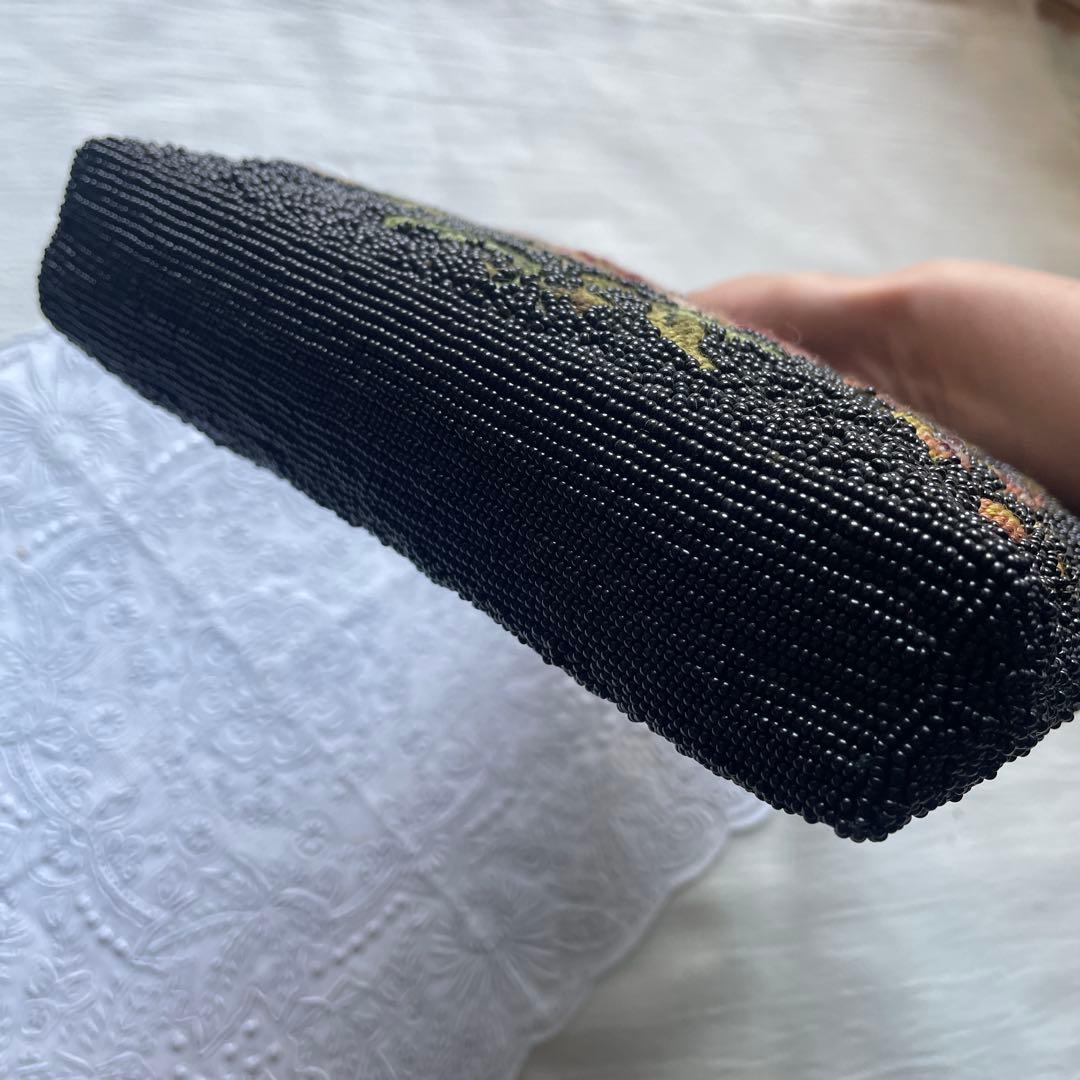 手刺繍　ビーズバッグ　ゴブラン織り 　和装　パーティーバッグ　プチポアン　がま口